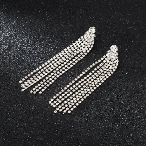 YFJEWE Bohemian Long Tassel Drop Earrings For Women Rhinestone Pendant Dangle Earring Crystal Statement Ethnic Jewelry E597