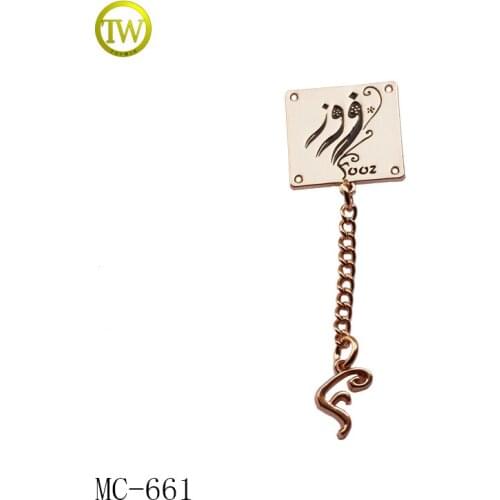Custom abaya gold metal chain label zinc alloy metal tags for clothing