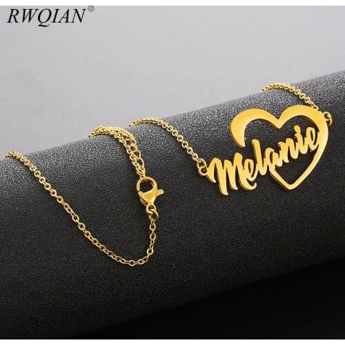 Gold Silver Color Heart Custom Name Necklace Stainless Steel Personalized Necklace for Women Pendant Chain Necklace Mom Gifts
