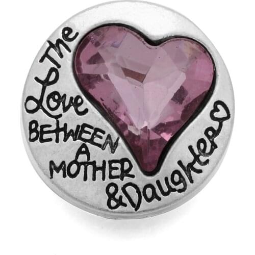 10pcs/lot Mother Daughter Love Snap Buttons Crystal Heart Fit 18mm Snap Jewelry Buttons Bracelet