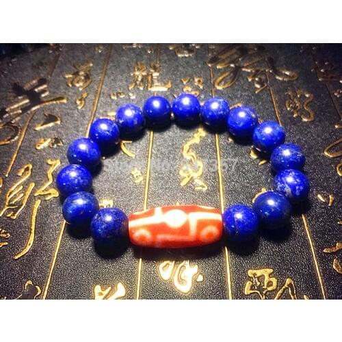 100% natural lapis lazuli 12mm ball agate red DZI string bracelet men&women jewelry 9 eyes lotus and other patterns optional