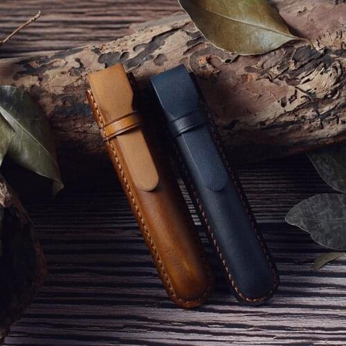 100% Handmade Cream Cowhide Flocking Storage Cover Pen Curtain Pen Bag Portable Leather Pen Pouch