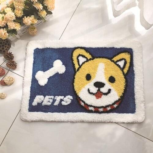 45x65cm Cartoon Dog Embroidery Plush Flocking Floor Mat , Foot Mat , Bathroom Absorbent Non-slip Mat