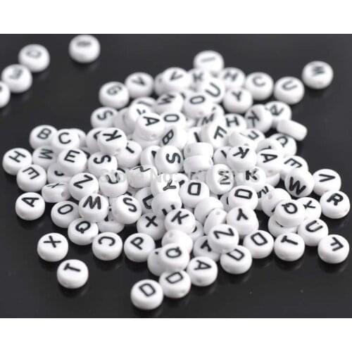 White Mixed Alphabet Letter Acrylic Flat Round Spacer Beads for jewelry making DIY 400Pcs 7mm YKL0255
