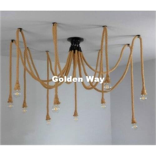 Free Shipping Vintage Rope Pendant Lamp Antique Classic Adjustable DIY Ceiling Spider Lamp Light Retro Edison Bulb Pendant Light