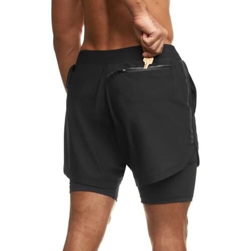 Black Shorts 2 In 1 Shorts Built-in Pockets Woven Fabric Shorts Sport Fitness Jogging Workout Shorts (You can add your own logo)