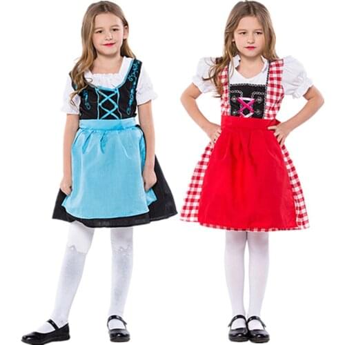 Child Traditional Plaid Dirndl Dress German Bavarian Oktoberfest Beer Wench Costume Kids Girl Stage Show Fancy Party Dress
