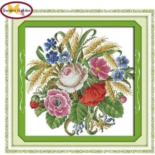 GG A Bouquet of Roses Counted Cross Stitch 11CT 14CT Handmade Craft Needlework Embroidery Sets Cross Stitch Kits for Home Decor