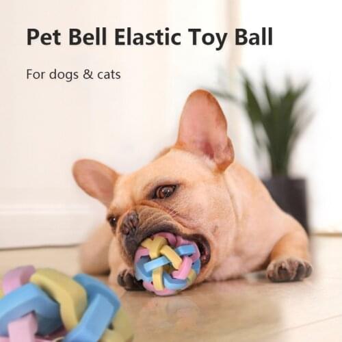 Interactive Pet Squeak Toys Colorful Elastic Pet Toy Bell Ball Cats Dogs Rubber Chew Toy Pet Teeth Training Molar Balls