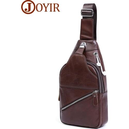 JOYIR Luxury Fashion Chest Bag Men Genuine Leather Casual Crossbody Messenger Bags Short Travel Bag Sling USB Charging Bag New