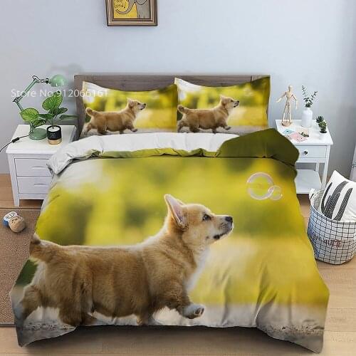 Pet Dog Corgi Bedding Set Lovely Cute Animal Duvet Cover For Bedroom Home Textile Bed Quilt Cover Pillowcase (No Sheets) Decor