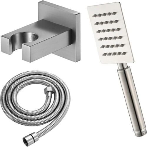 Square Handheld Stainless Steel Shower Head With Brass Base And 1.5M Stainless Steel Hose Bathroom Shower Accessories