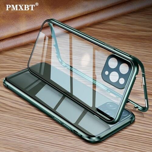 360 Metal Magnetic Adsorption Case For iPhone 12 11 Pro XS Max X XR Double-Sided Glass Case For iPhone 7 8 6 6s Plus XS SE Cover