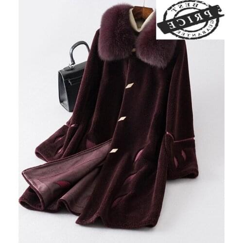 Fur Coat Real Female Fox Fur Collar Sheep Shearing Jacket Women Clothes 2021 Winter Pink Coat Korean Vintage Wool Top 012