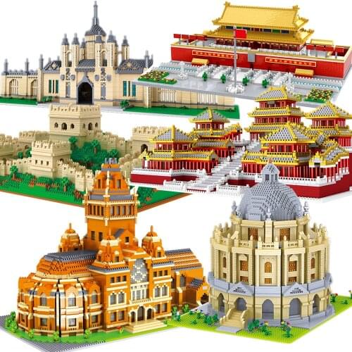 Diamond Architecture Model Building Blocks Taj Mahal Big Ben London Paris Harvard University Micro Construction Toys Geat Wall