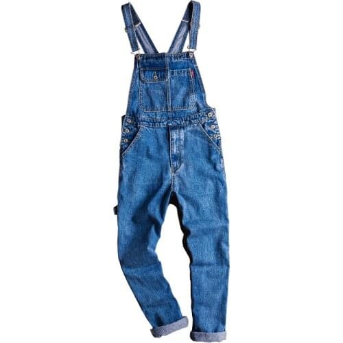 Mono vaquero azul americano para hombre, pantalones vaqueros rectos, pechera de Hip Hop, pantalones Cargo coreanos de Bolsillo g