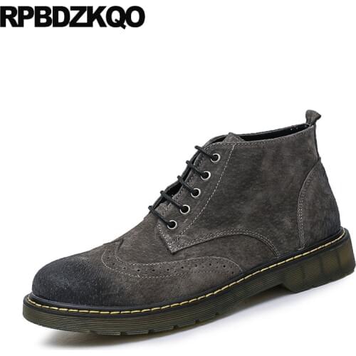 Mens winter boots warm suede army flat combat autumn military comfortable short brogue fur booties shoes vintage wingtip lace up