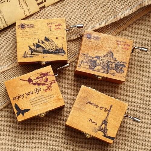 Woodiness hand-cranking Music Box Melody Box Play Castle in the Sky Tune Christmas Gift