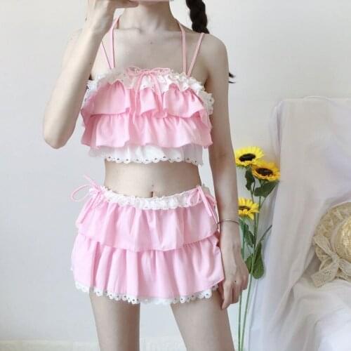 Kawaii Underwear Japanese 2 PCS Cosplay Swimwear Sets Cute Girl Sweet Sexy Was Thin And Conservative Split Skirt Swimsuit Female