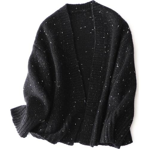 SHUCHANs New Buttonless V-neck 30%cashmere +70% Wool Knitted Cardigan Loose-fitting Outer Top Thick Sweater Jacket V-Neck