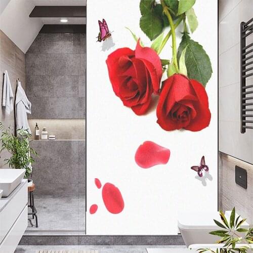 Window Film Privacy Rose Non Adhesive Glass Sticker Sun Protection Heat Control Window Coverings for Homedecor