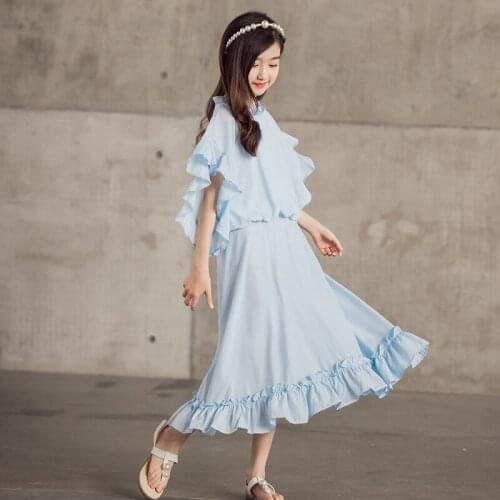 Girls Dress 2021 Summer New Korean Version of The Lotus Leaf Edge Loose Thin Little Girl Chiffon Dress