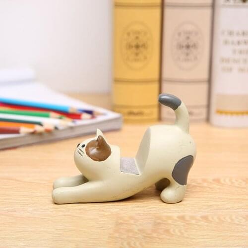 Cream Cat Cellphone Stand with Brown Ear Patch Smartphone Stand, Cat Mobile Phone Tablet Holder Resin Desktop Decoration