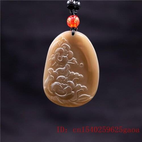Brown Jade Rose Pendant Charm Carved Flower Necklace for Women Gifts Chinese Amulet Natural Jadeite Fashion Jewelry
