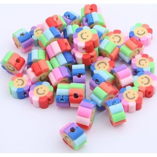 Spacer Beads Sunflower Shape Fruit Flower Smile-Face Polymer Clay Spacer Loose Beads for Necklace DIY Bracelet Accessories