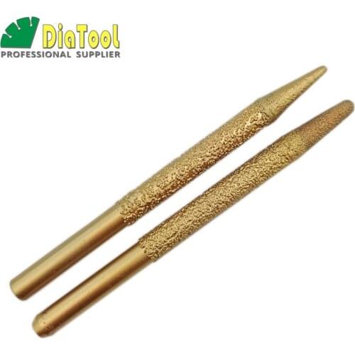 SHDIATOOL 2pcs(12-3+12-6) CNC Vaccum Brazed Diamond Engraving Bits With Different Ends Granite Marble Stone Cone Ball-end Cutter