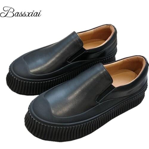 Concise Style Genuine Leather Casual Shoes Woman Flat Heel Round Toe Slip-On Loafers Spring Autumn Lazyman Mules Lady