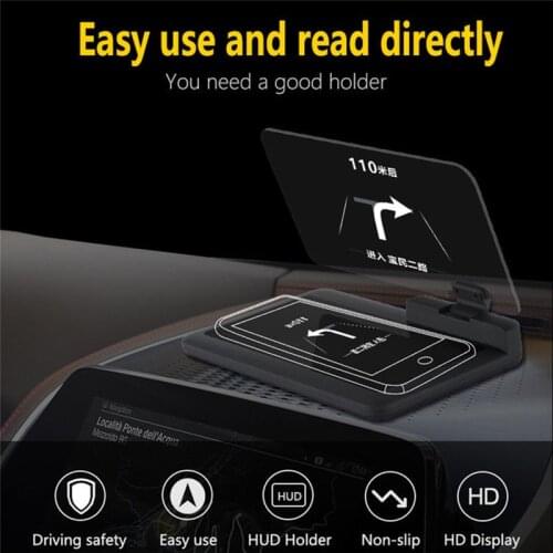 1set Universal Smartphone Projector HUD Head up Display Holder Car GPS Navigator Car Mount Stand Phone Holder Black Non-slip Mat