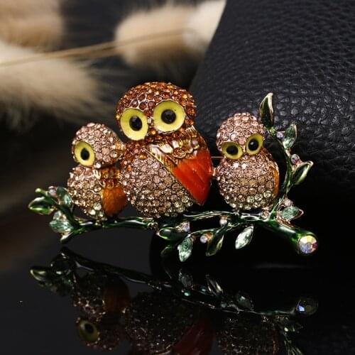 Vintage Rhinestone Crystal Pearl Inlaid Owl Brooch Pin Wedding Party Ladies Shiny Jewelry Clothing Accessories Cute Animal Badge