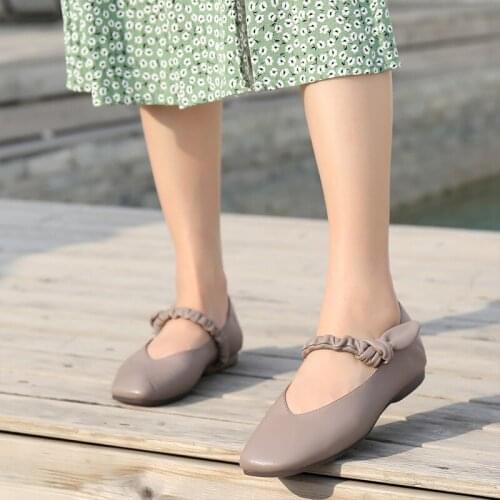 YourSeason Flats Ladies Spring Autumn 2021 Handmade Concise Sewing Women Vintage Shallow Shoes Round Toe Genuine Leather
