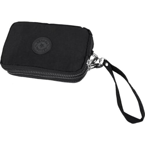 Women Small Wallet Washer Wrinkle Fabric Phone Purse Three Zippers Portable Make Up bag