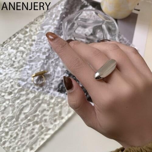 ANENJERY 925 Sterling Silver Glossy Water Drop Ring For Women Niche Design Minimalis Rings Party Jewelry