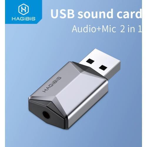 Hagibis 2 in 1 USB Sound Card Portable External 3.5mm Microphone Audio Adapter for PC Laptop PS4 Earphone Speaker Windows Mac