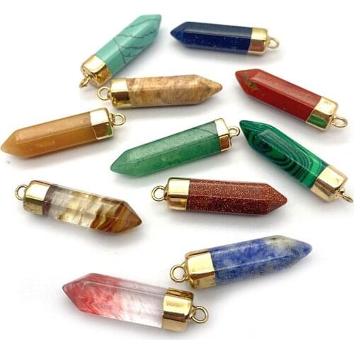 1pcs Natural Stone Pendant Single-pointed Crystal Column Fashion Necklace Jewelry Charms Making Women DIY Cone Shape Accessories