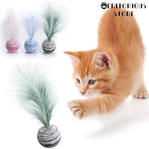 1pc Funny Cat Toy Star Ball Plus Feather EVA Material Light Foam Ball Throwing Toy Star Texture Ball Feather Toy For Dog Cat New