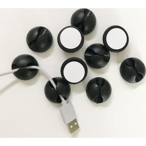 10PCS Round Cable Clips Holders Black Winder Desk Wire Cord Cable Clips Ties Organizer Holder Line Fixer for USB Cables Tablet