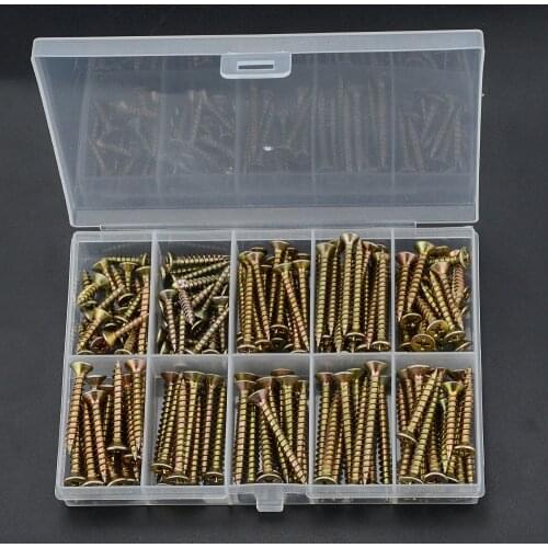 160PCS/Box Cross Recessed Countersunk Fiberboard Chipboard Screws M3.5 M4 Yellow Zinc Coated Flat Head Self Tapping Wood Screw