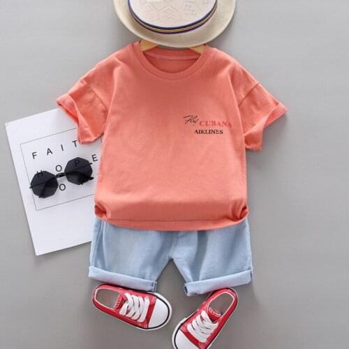 Casual Summer Baby Boys Clothes 2pcs Cartoon English Print Short Sleeve T-shirt+Shorts Suit