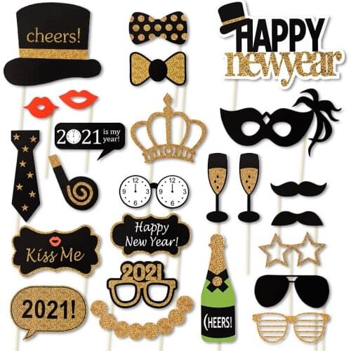 25pcs/set Happy New Year Photobooth Props 2021 is My Year Photo Prop DIY Paper Cards Photography Decor New Year Party Supplies