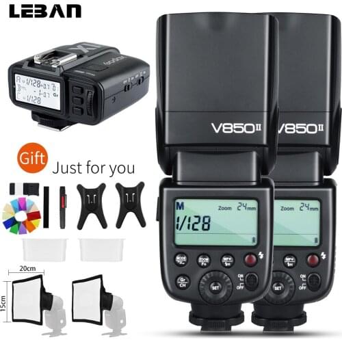 Free DHL 2x Godox V850II GN60w/ Li-ion Battery 2.4G Wirless X System Speedlite Flash + X1T-C Trigger Transmitter for Canon+Gift
