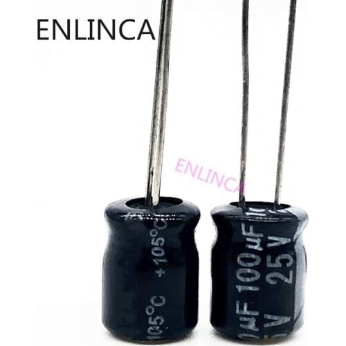 50pcs/lot P75 25V 100UF Aluminum Electrolytic Capacitor Size 6*7 100UF25V 20