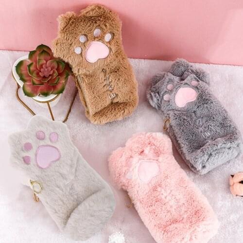 Large Capacity Plush Pencil Bag Cute Cartoon Cat Paw Pen Case Pouch Holder for Girls Boys School Stationery