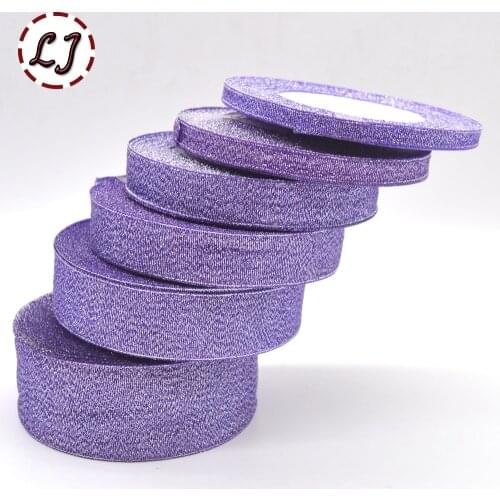 Brand high quality 6mm/10mm/15mm/20mm/25mm/40mm purple Glitter ribbon for wedding craft bow gift decoration Wrapping Riband DIY