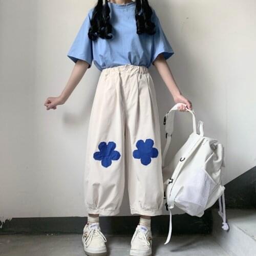 Sannian Women Pants Sweet Beauty High Waist Design Flower Embroidery Loose And Thin Straight Wide Leg Pants Women Clothes Summer