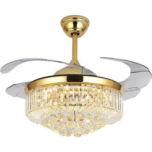 Europe Crystal Pendant Lights Gold Luxury LED Droplight With Fan Function Hotel Foyer Bedroom Lighting K9 Crystal Decoration