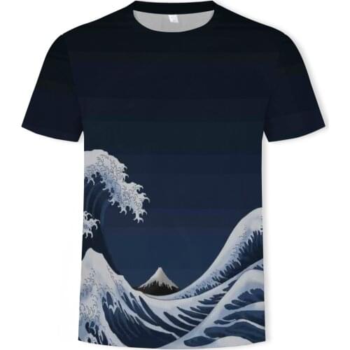 Summer fashion 3D wave print mens and womens t-shirts casual round neck compassionate mens street mens clothing
